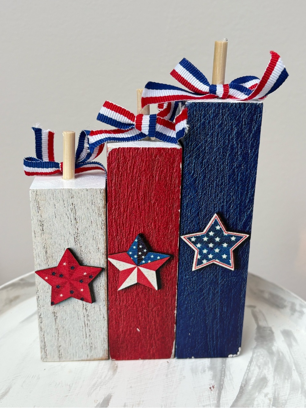 Patriotic Red & Blue Wooden Star Block Set - 4th of July - Americana Fireworks